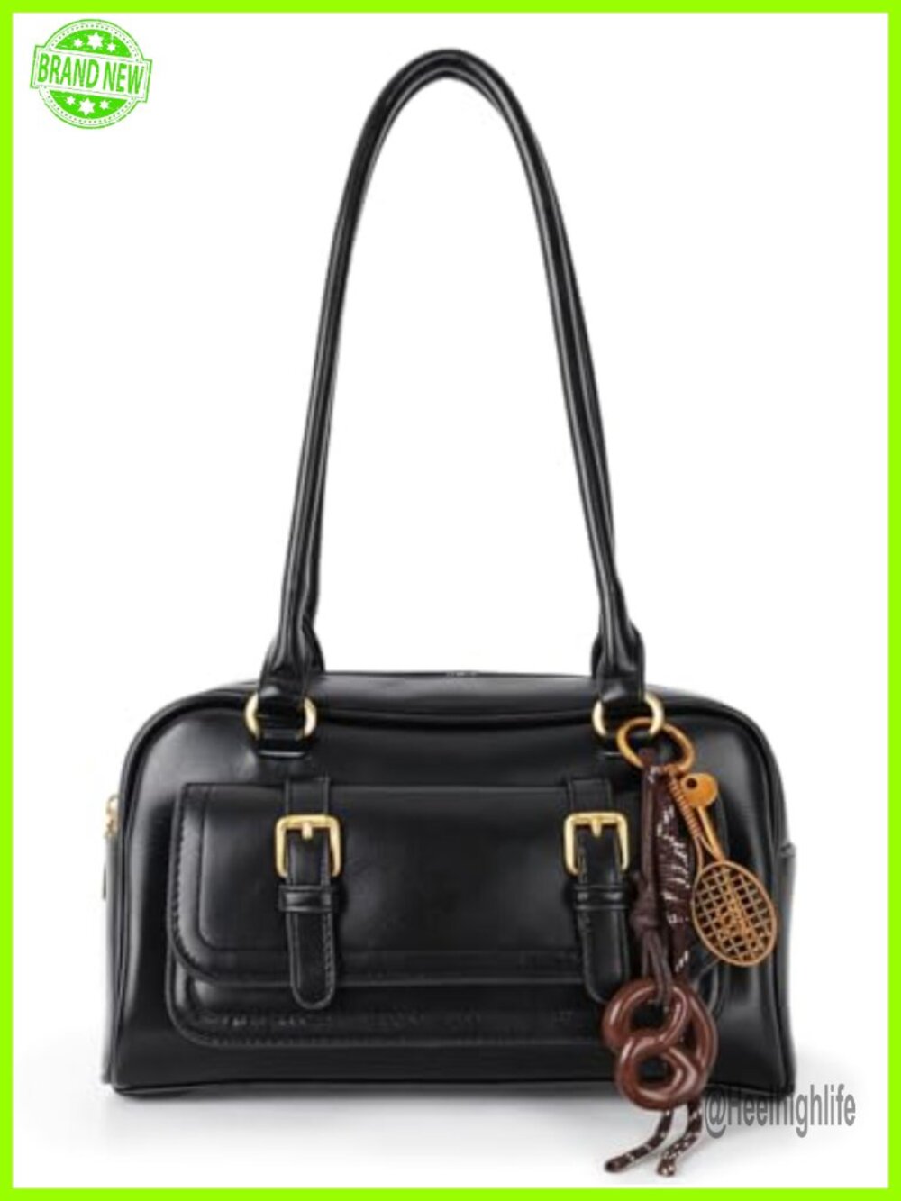 Vintage PU Leather Bowler Shoulder Bag Top Handle Zipper Purse